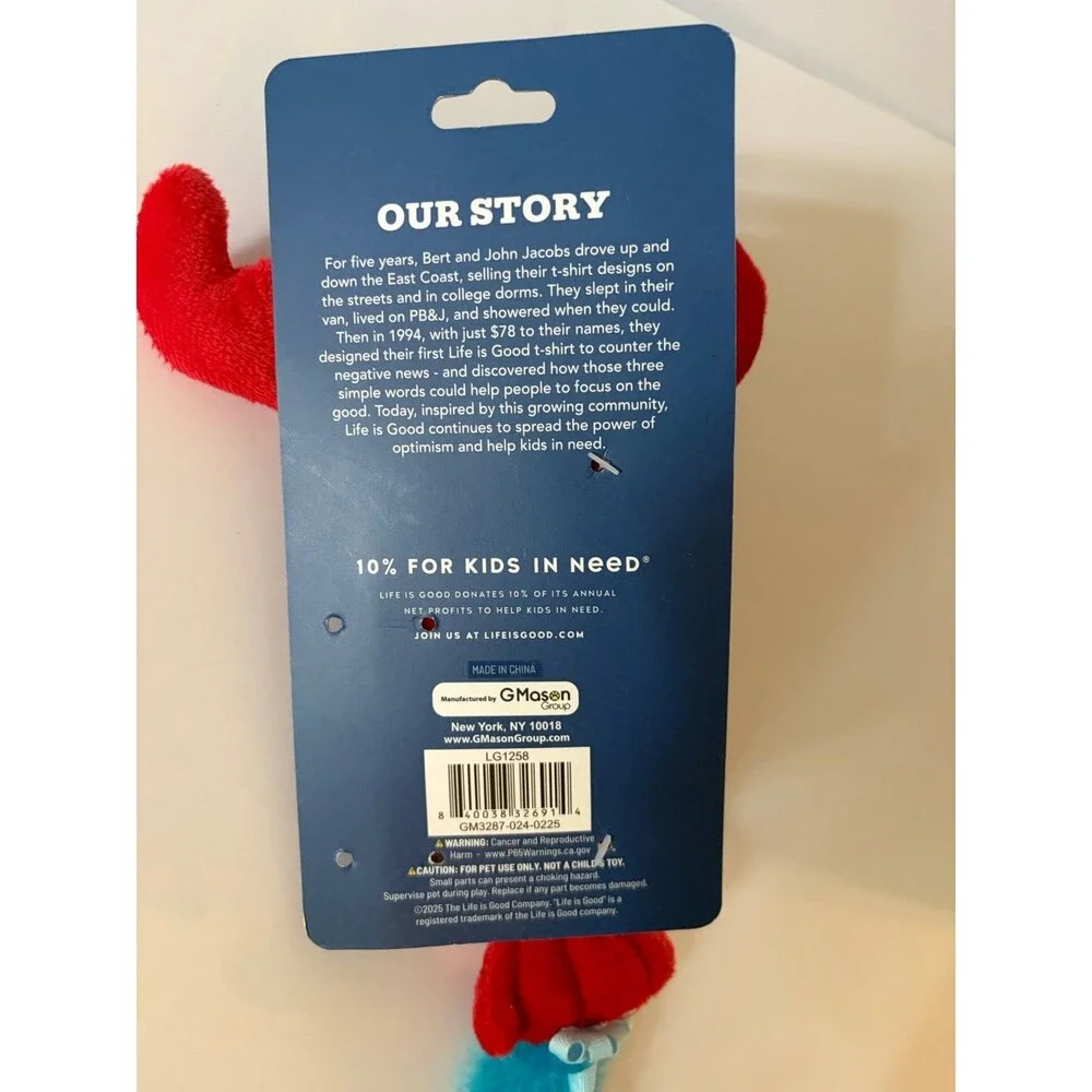 Life Is Good Lobster Plush Cat Toy w/ Feathers, Bell, Crinkle, Ribbon